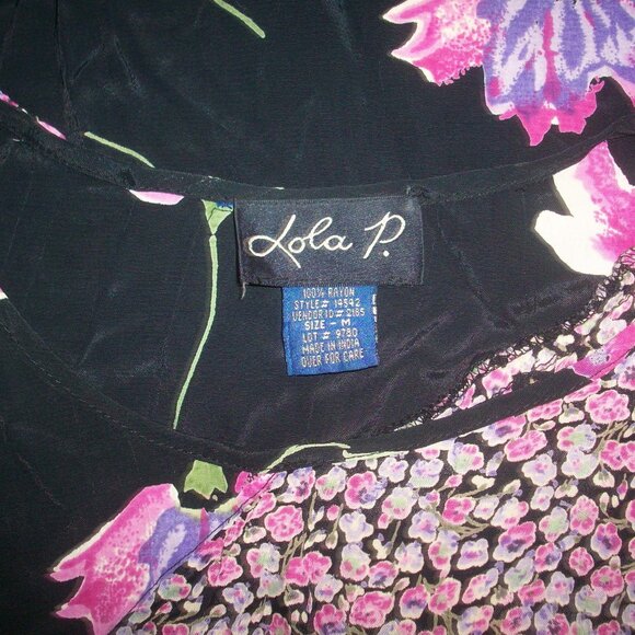 Vtg 90s Y2K Lola P Rayon Flowy Floral Midi Fairy Grunge Dress Gray Sz Medium - Picture 10 of 12